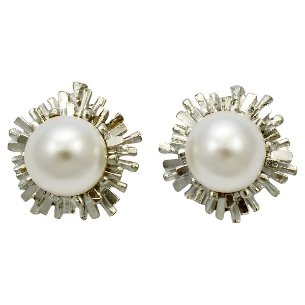 Silver Plated Faux Pearl Clip On Earrings circa 1980s