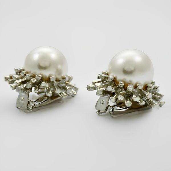 Silver Plated Faux Pearl Clip On Earrings circa 1980s