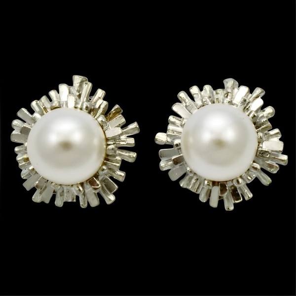 Silver Plated Faux Pearl Clip On Earrings circa 1980s