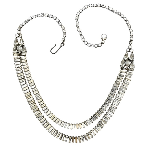 Silver Plated Baguette Rhinestone Necklace circa 1950s