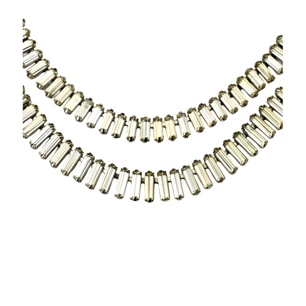 Silver Plated Baguette Rhinestone Necklace circa 1950s