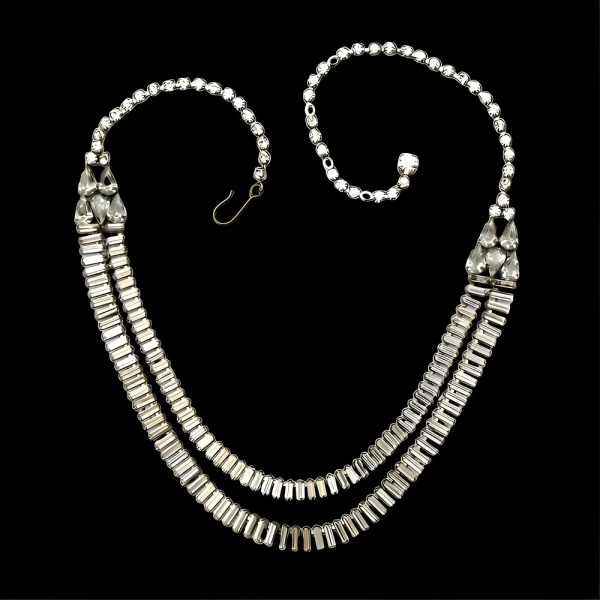 Silver Plated Baguette Rhinestone Necklace circa 1950s