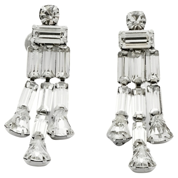 Rhinestone Drop Screw Back Earrings circa 1930s