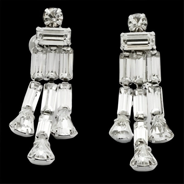 Rhinestone Drop Screw Back Earrings circa 1930s