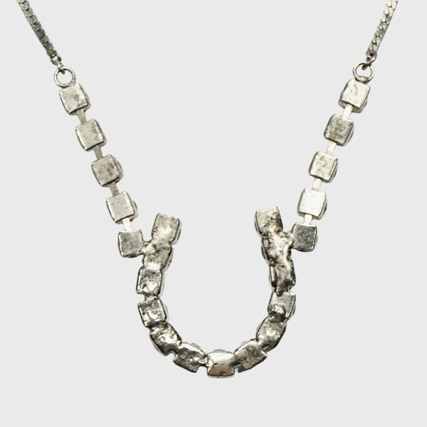 Silver Plated Rhinestones Lucky Horseshoe Necklace