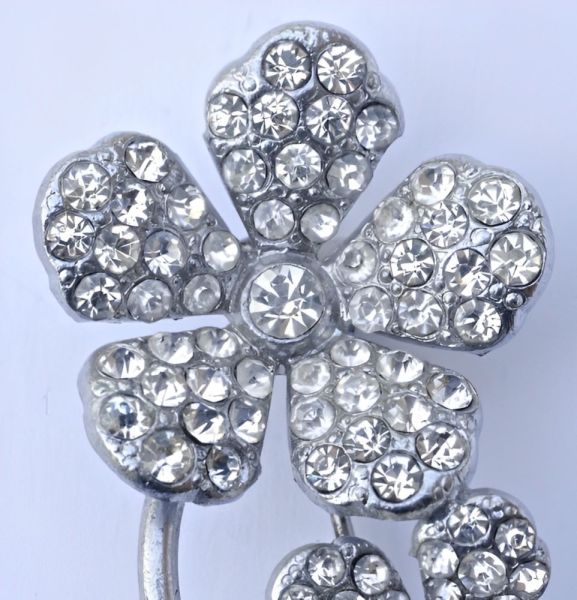 Silver Tone and Diamante Flower Brooch circa 1930s
