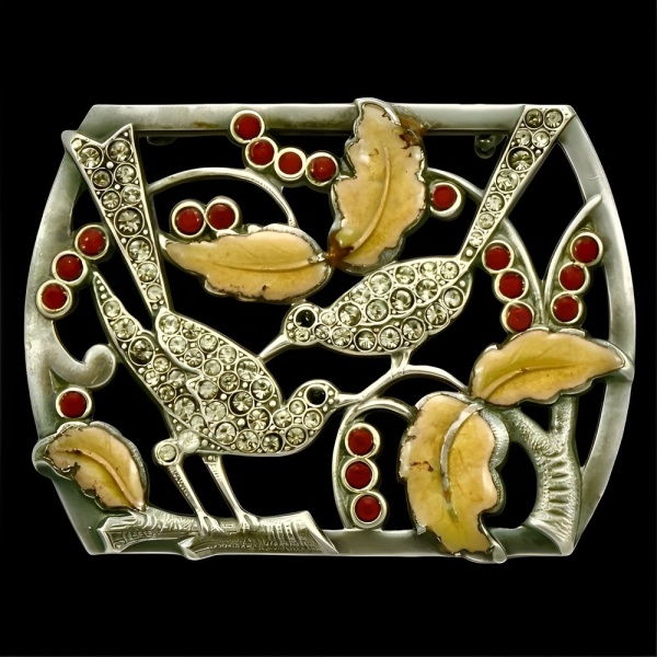 Silver Tone Detailed Bird and Tree Design Brooch