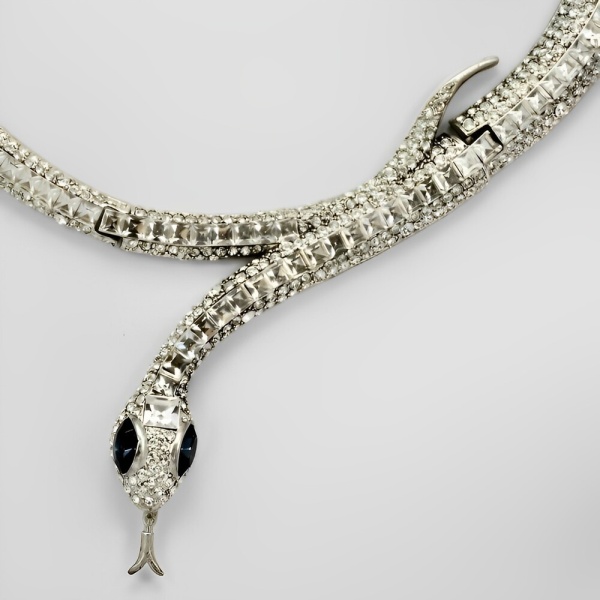 Black Enamel and Rhinestones Snake Necklace