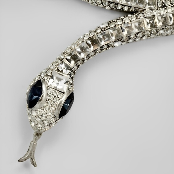 Black Enamel and Rhinestones Snake Necklace