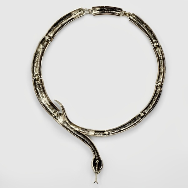 Black Enamel and Rhinestones Snake Necklace