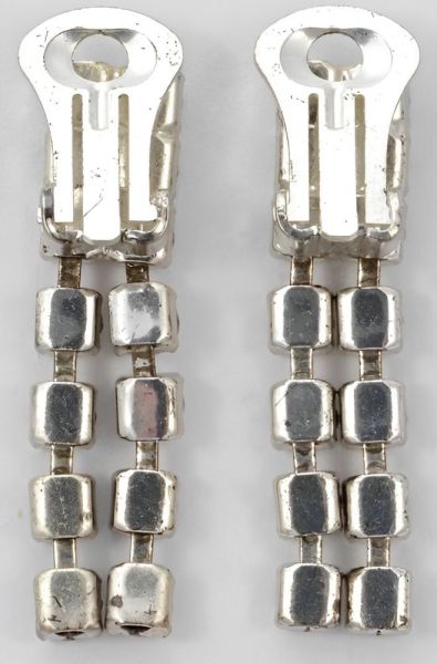 Silver Tone Diamante Drop Clip On Earrings circa 1960s