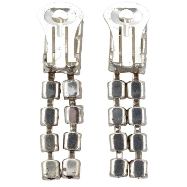 Silver Tone Diamante Drop Clip On Earrings circa 1960s