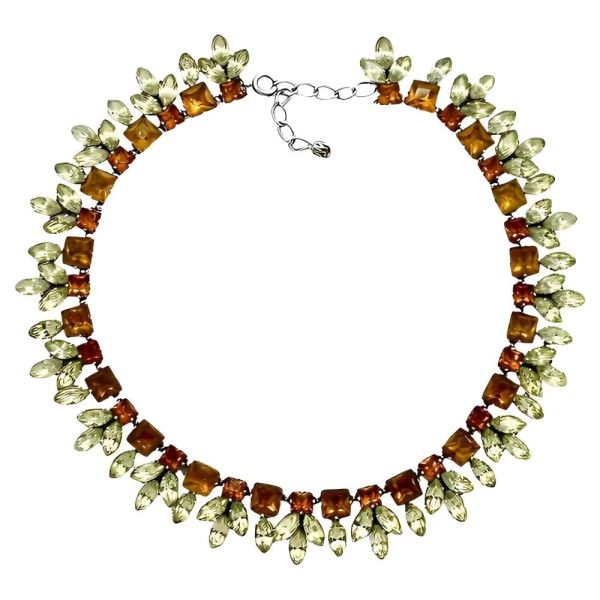 Silver Tone Orange and Lemon Rhinestone Necklace circa 1950s