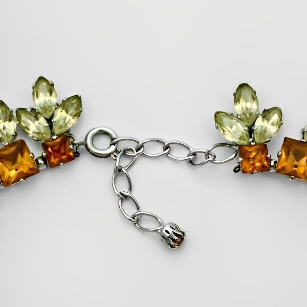 Silver Tone Orange and Lemon Rhinestone Necklace circa 1950s