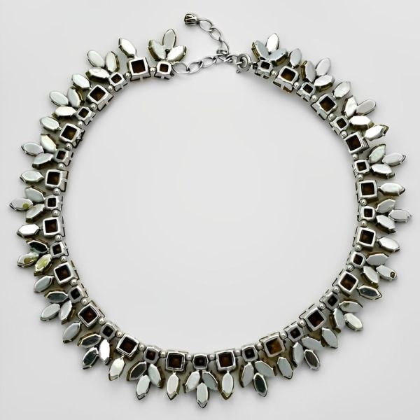 Silver Tone Orange and Lemon Rhinestone Necklace circa 1950s