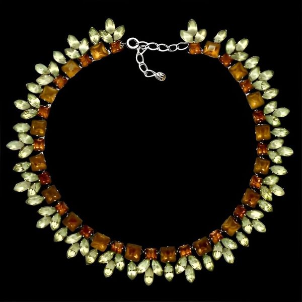 Silver Tone Orange and Lemon Rhinestone Necklace circa 1950s