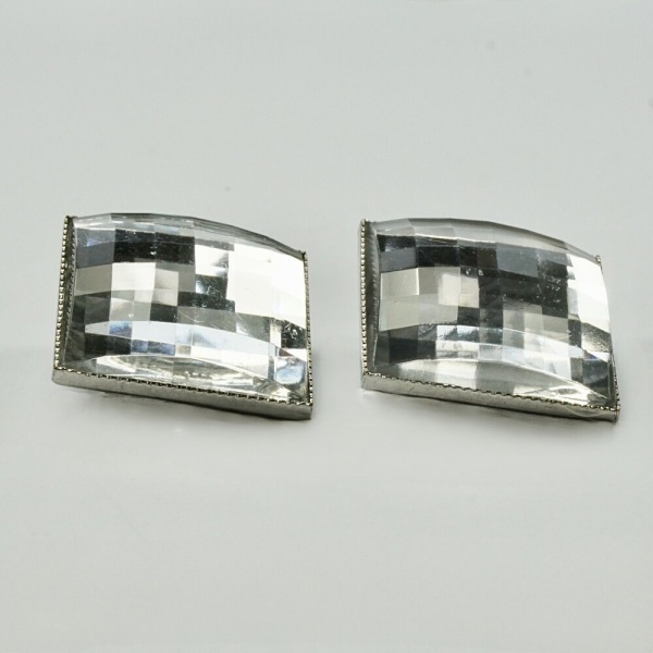 Silver Tone Faceted Glass Clip On Earrings circa 1960s