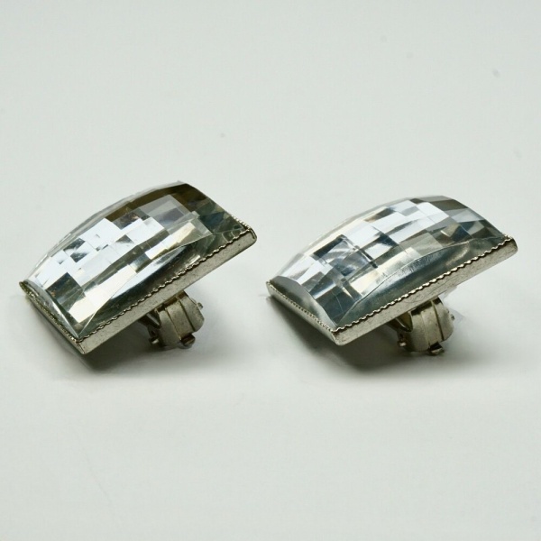 Silver Tone Faceted Glass Clip On Earrings circa 1960s