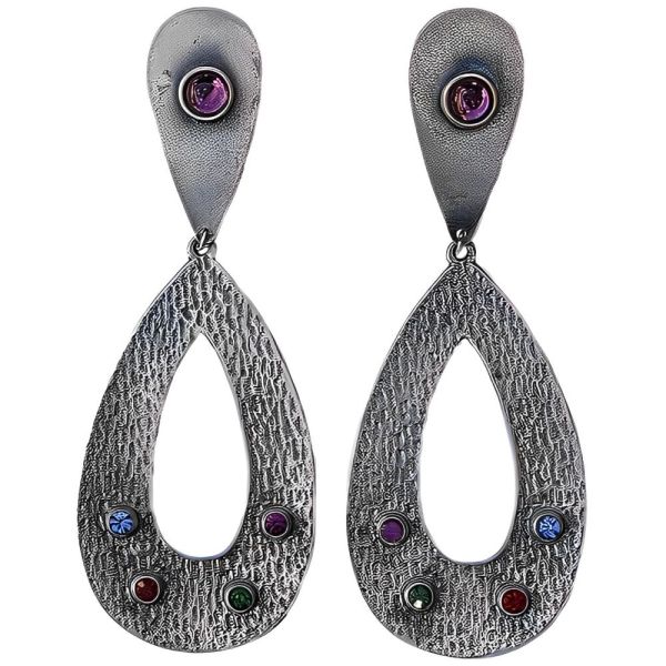Spanish SIlver Tone and Glass Drop Statement Earrings
