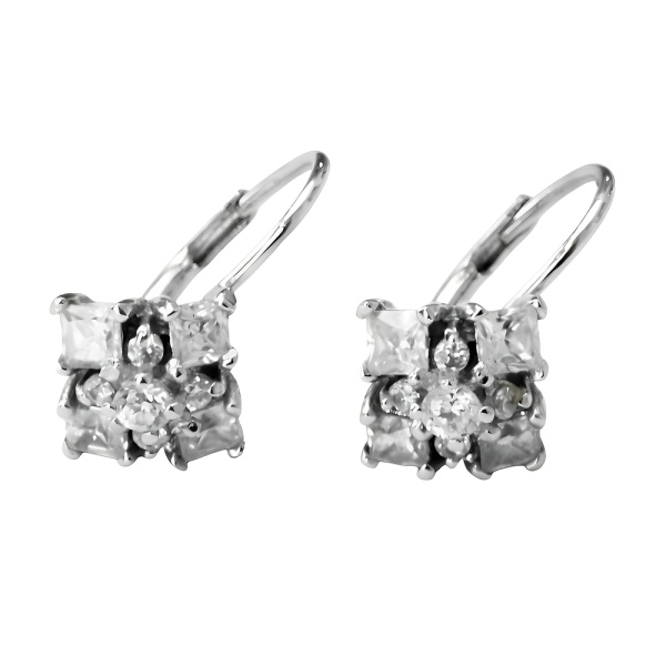 Sterling Silver and Rhinestone Lever Back Earrings