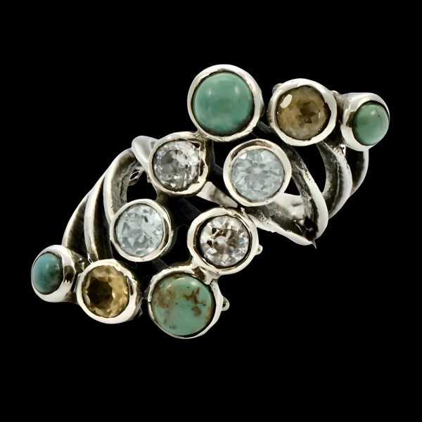 Sterling Silver Ring Turquoise, Citrine, Topaz and Crystal