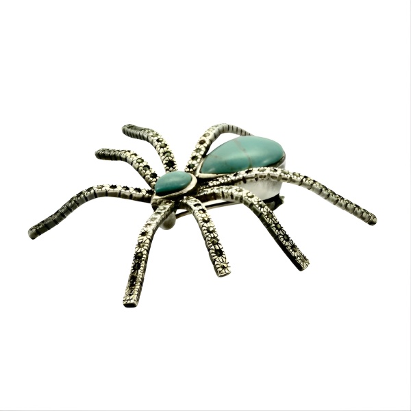 Sterling Silver Turquoise Marcasite Spider Brooch