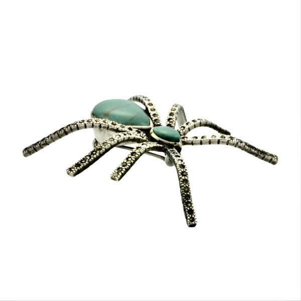 Sterling Silver Turquoise Marcasite Spider Brooch