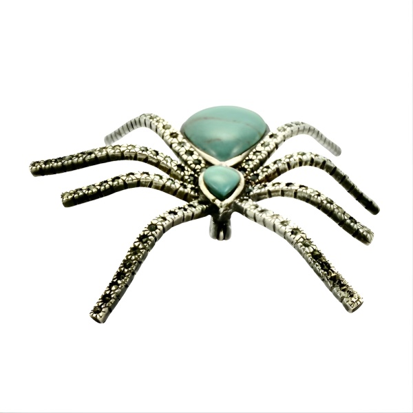 Sterling Silver Turquoise Marcasite Spider Brooch