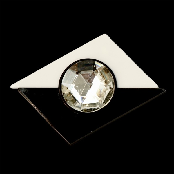 Black and White Plastic Brooch with a Faceted Dome