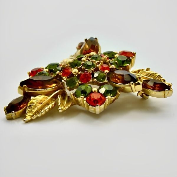 Sphinx Leaf and Flower Brooch with Glass Stones circa 1960s