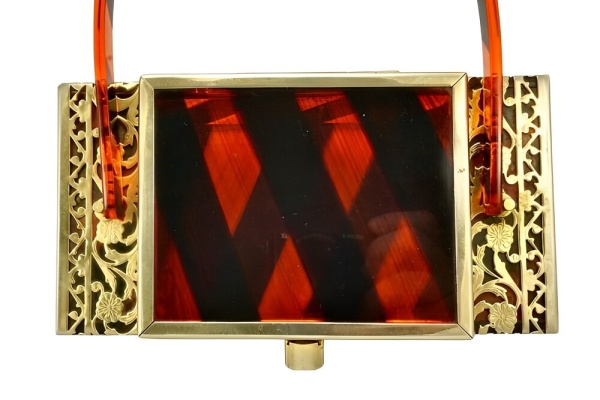 Tyrolean New York Filigree Black and Orange Lucite Bag