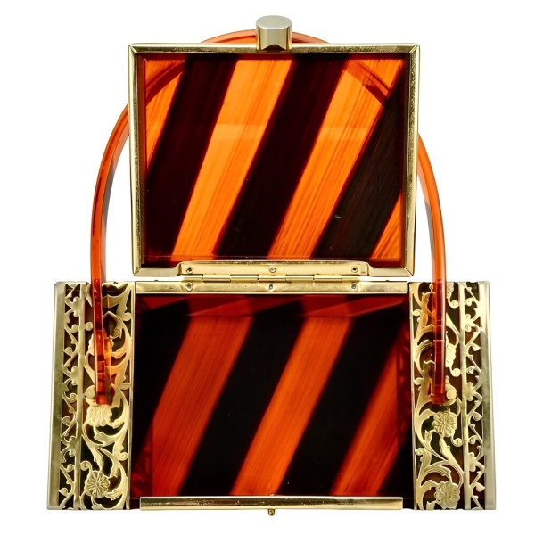 Tyrolean New York Filigree Black and Orange Lucite Bag