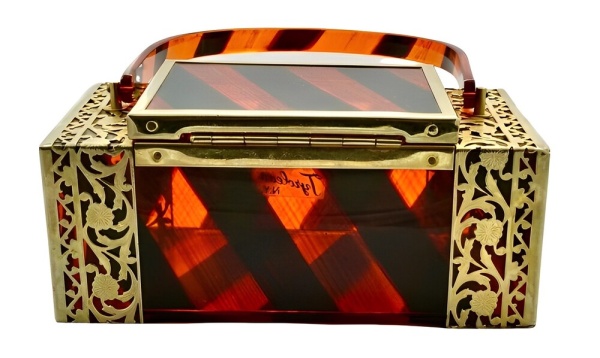 Tyrolean New York Filigree Black and Orange Lucite Bag