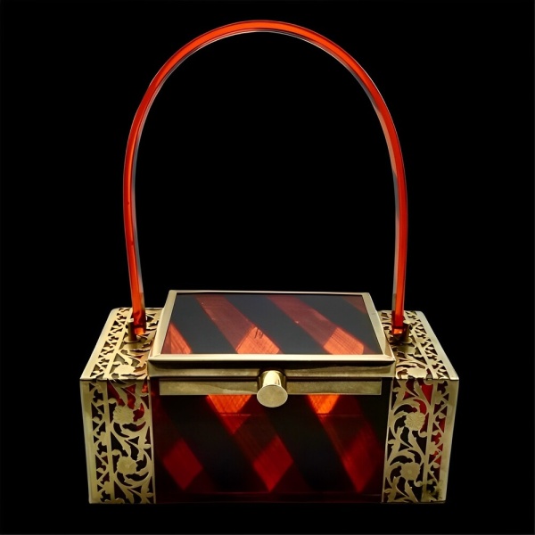 Tyrolean New York Filigree Black and Orange Lucite Bag