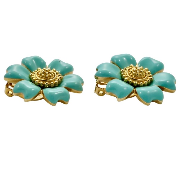 Gold Plated and Turquoise Enamel Flower Earrings