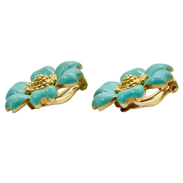 Gold Plated and Turquoise Enamel Flower Earrings