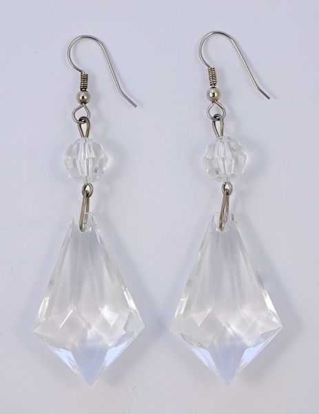 Vintage Large Clear Plastic Crystal Drop Earrings
