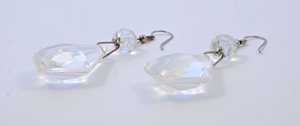 Vintage Large Clear Plastic Crystal Drop Earrings