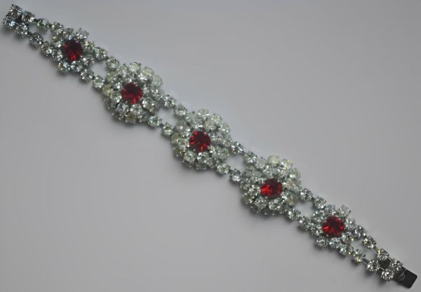 Vintage Ruby Red and Clear Diamante Bracelet, circa 1950s