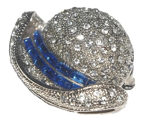 Vintage Silver Tone Azure Blue Clear Diamante Hat Brooch