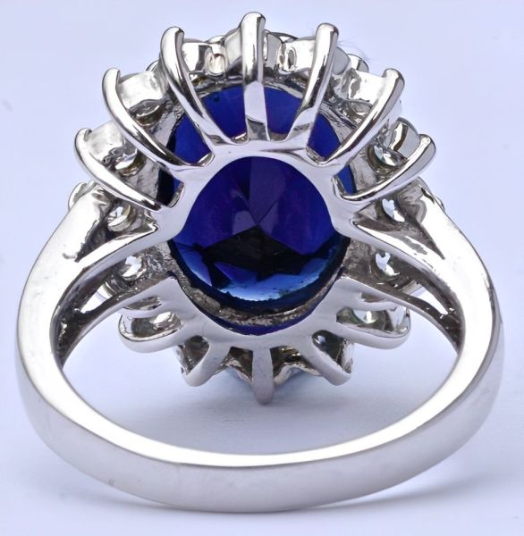 Vintage Silver Tone Dark Blue Glass and Clear Diamante Ring