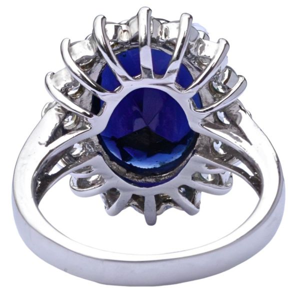 Vintage Silver Tone Dark Blue Glass and Clear Diamante Ring